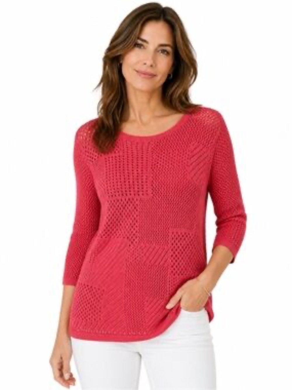 CHRISTOPHER & BANKS OPEN-KNIT PATCHWORK SWEATER OR COVERUP